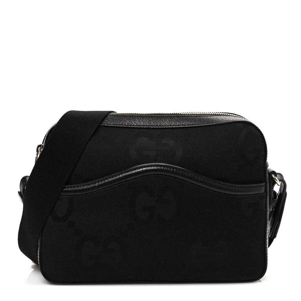 Monogram Jumbo GG Textured Dollar Calfskin Web Messenger Shoulder Bag Black