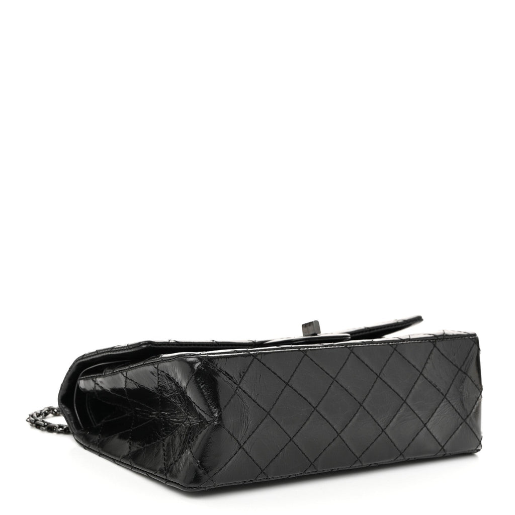 Glazed Aged Calfskin Quilted 2.55 Reissue 225 Flap So Black