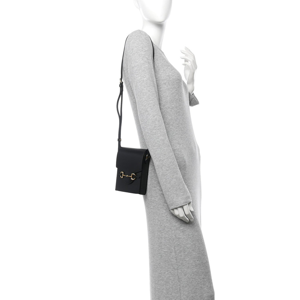 Boarded Plutone Calfskin Mini Horsebit 1955 Crossbody Bag Black
