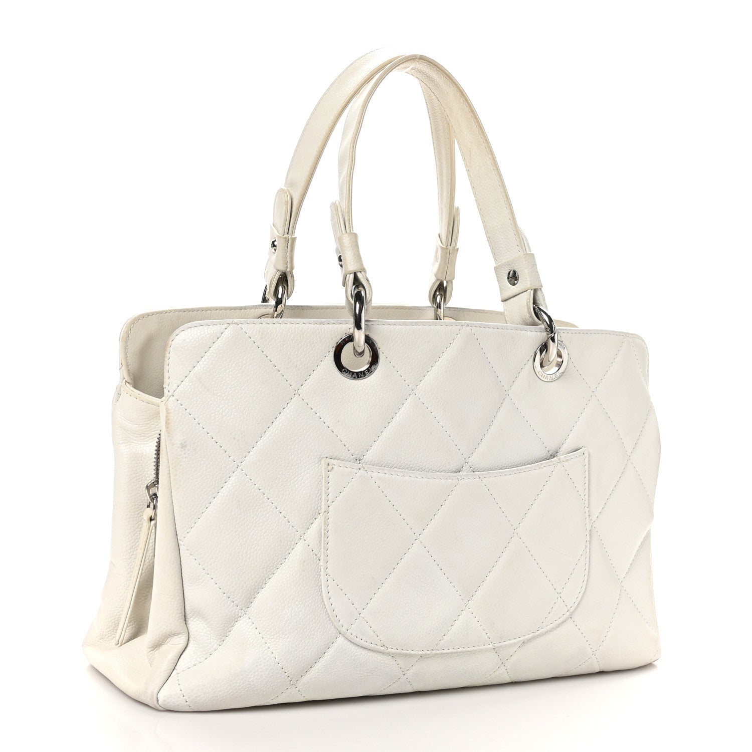 Soft Caviar Quilted CC Timeless Tote White