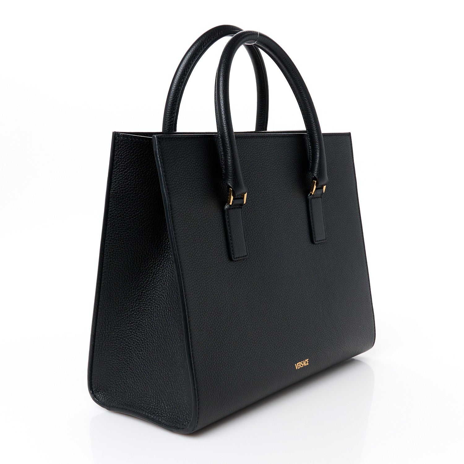 Grained Calfskin Large Virtus Top Handle Shoulder Bag Black