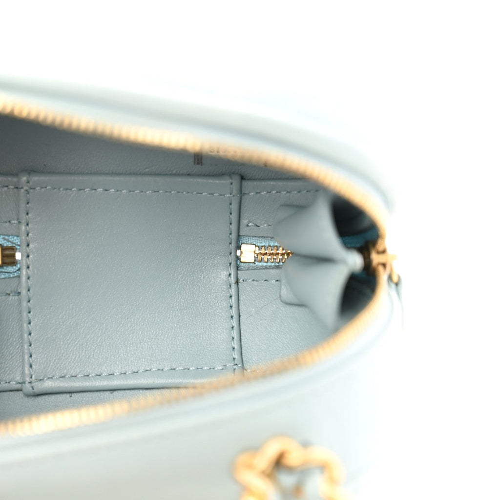 Lambskin Quilted Small CC Bubble Vanity Case With Chain Light Blue