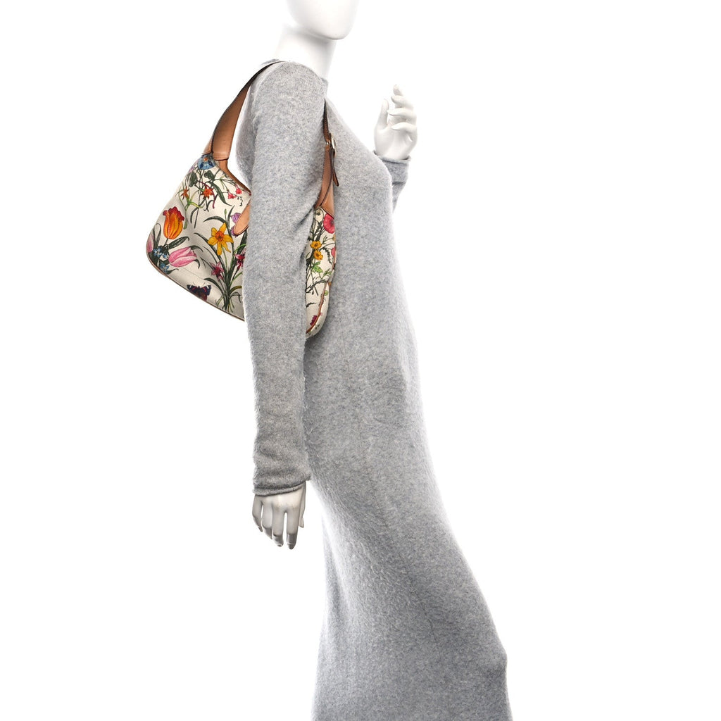 Canvas Floral Flora Small Jackie O Hobo White White