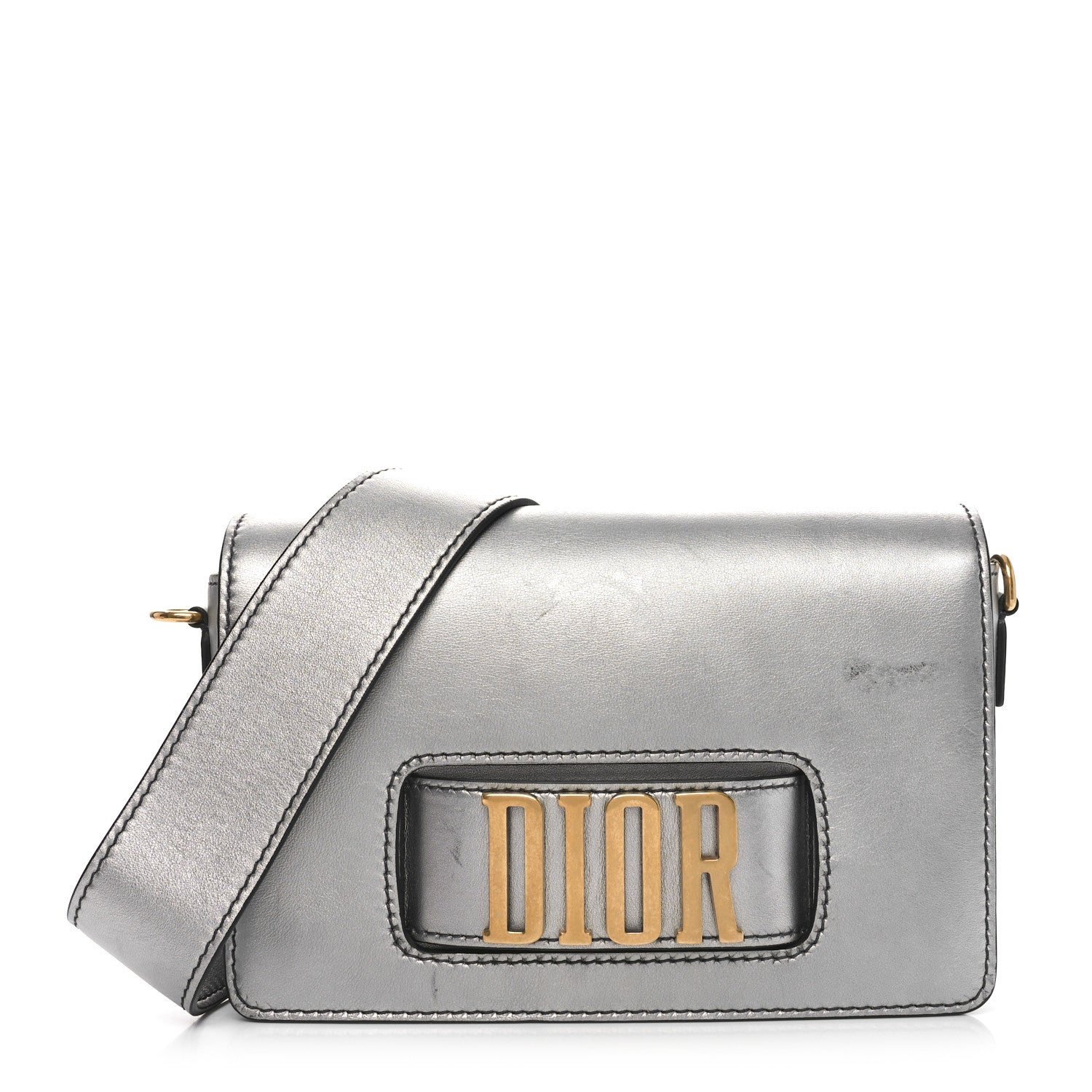 Metallic Smooth Calfskin Dio(r)evolution Flap Bag Silver
