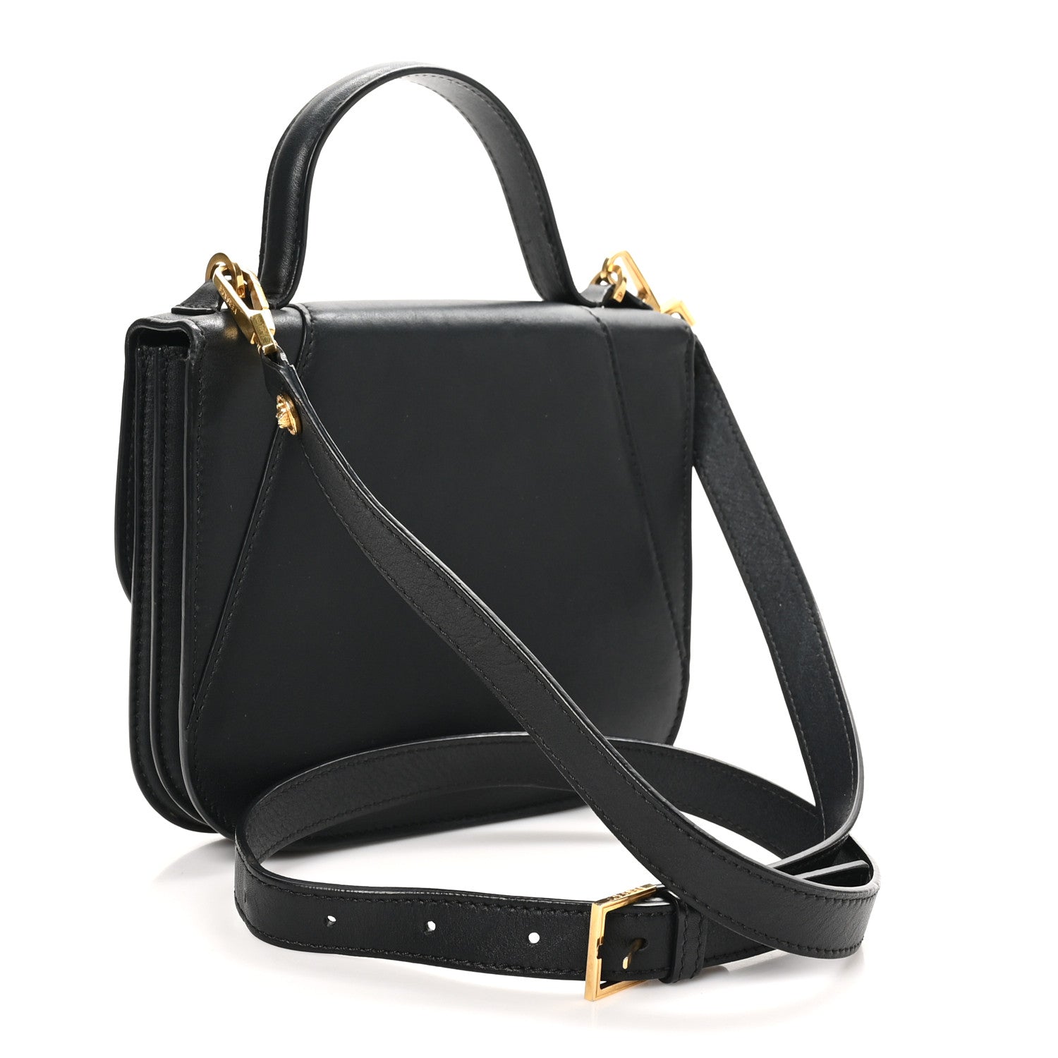 Vitello Barocco Virtus Small Top Handle Shoulder Bag Black