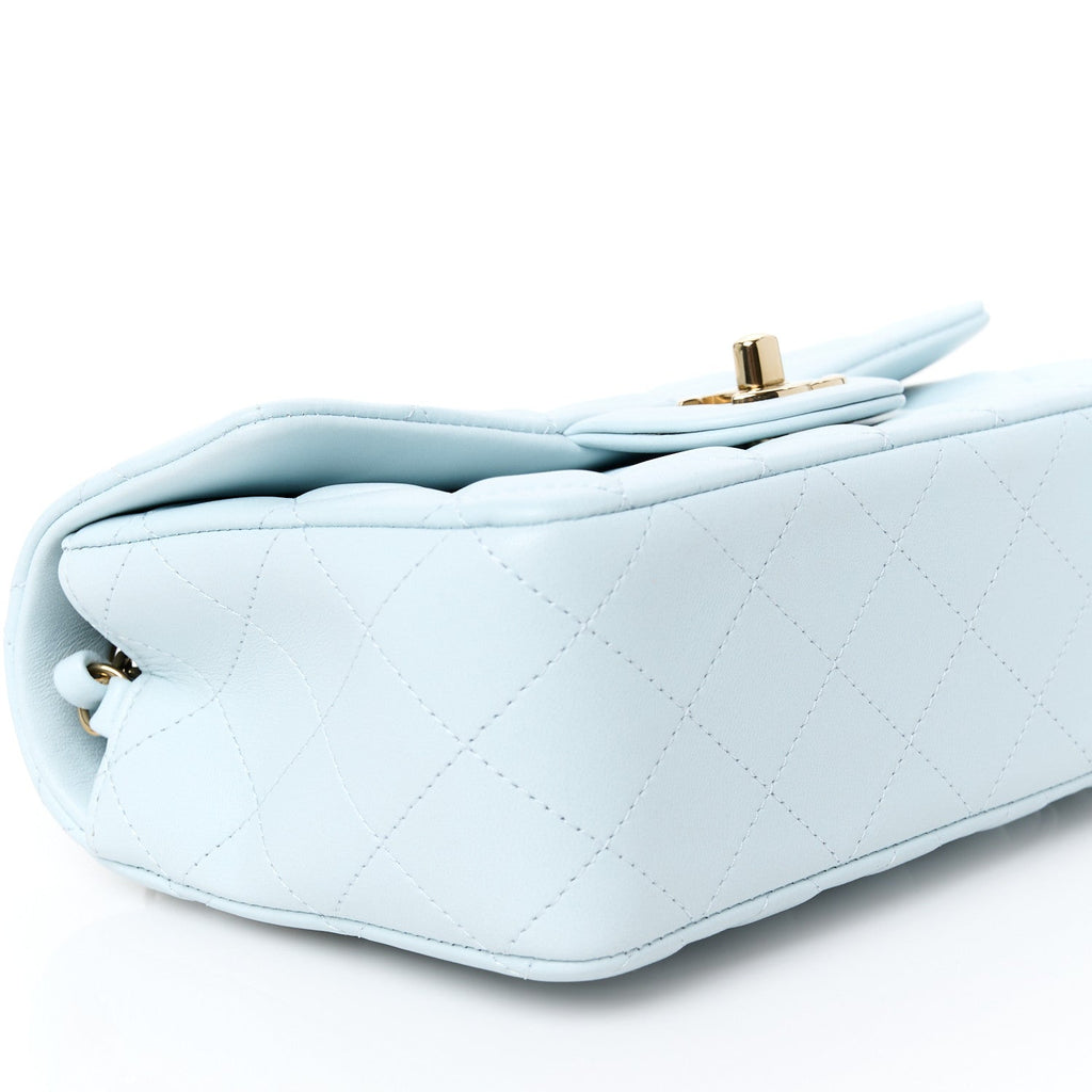 Lambskin Quilted Mini Rectangular Flap Light Blue