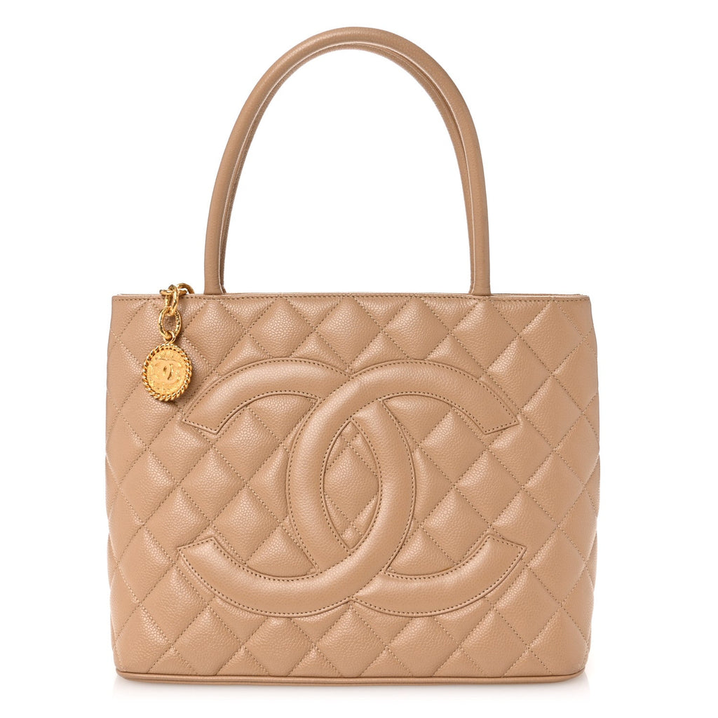 Caviar Quilted Medallion Tote Beige