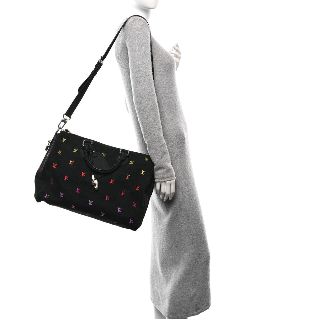 LV Blason Denim Calfskin Speedy Bandouliere 40 Black Gradient Orange