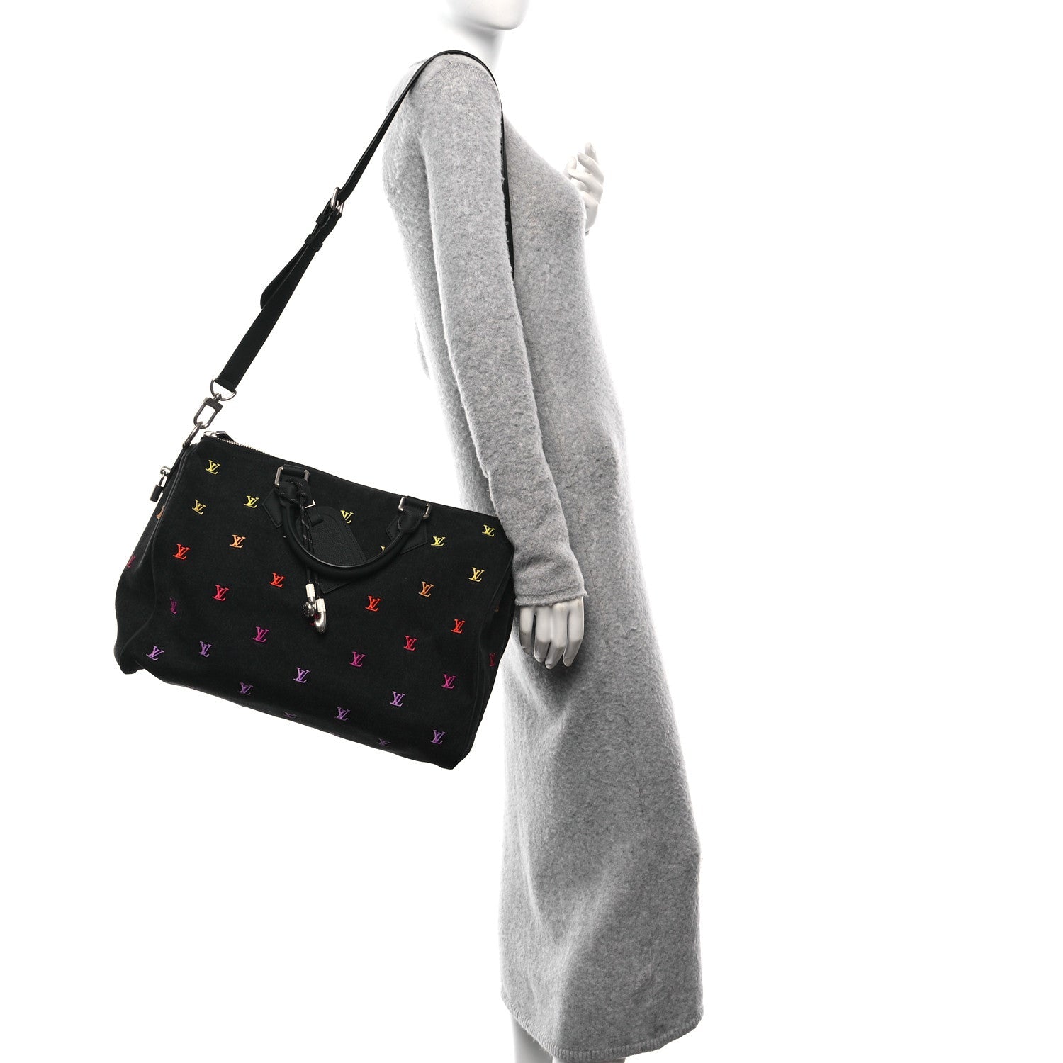 LV Blason Denim Calfskin Speedy Bandouliere 40 Black Gradient Orange