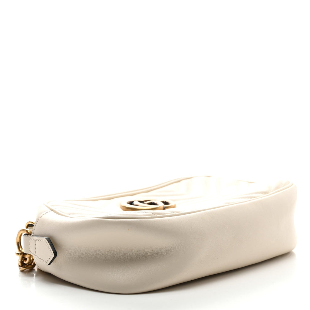 Calfskin Matelasse Small GG Marmont Chain Shoulder Bag White