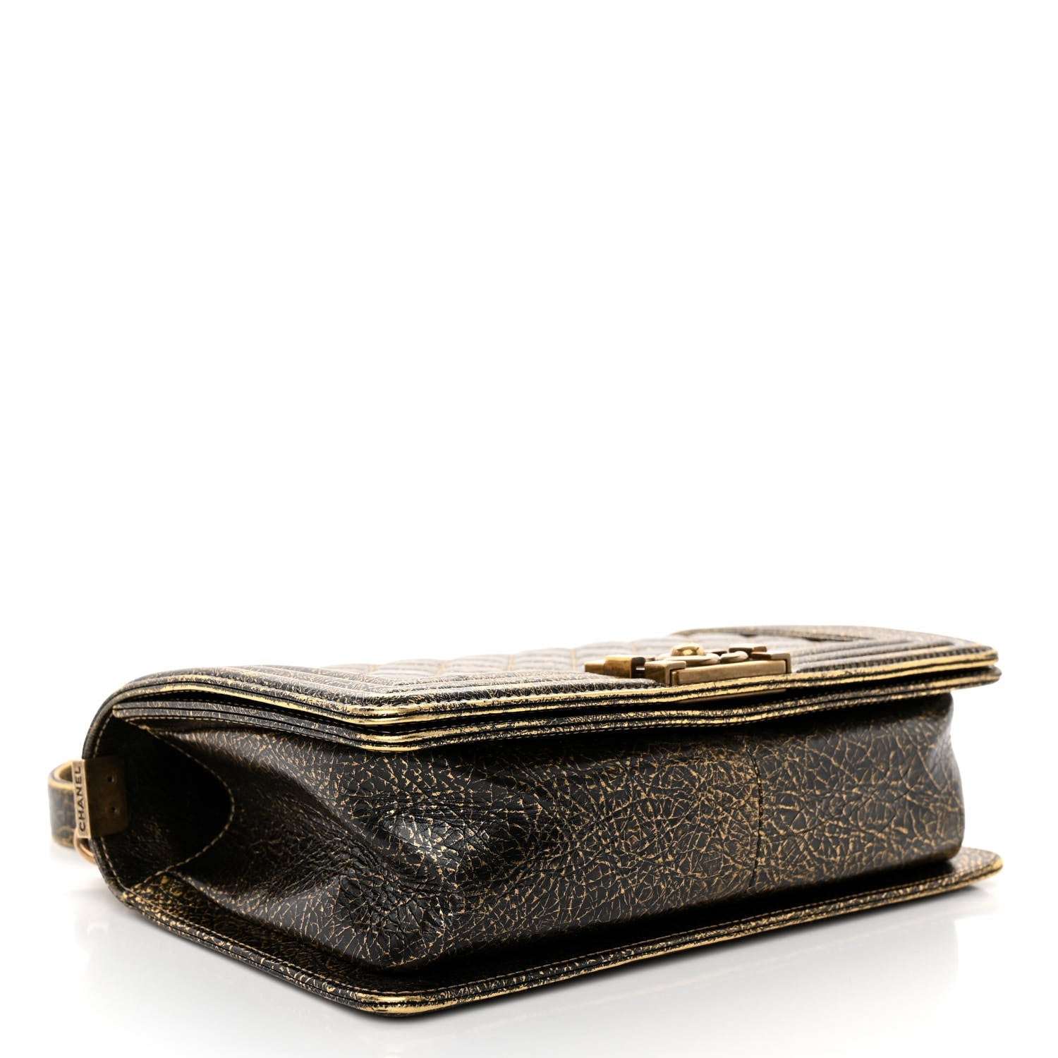 Cracked Metallic Calfskin Quilted Medium Boy Flap Gold