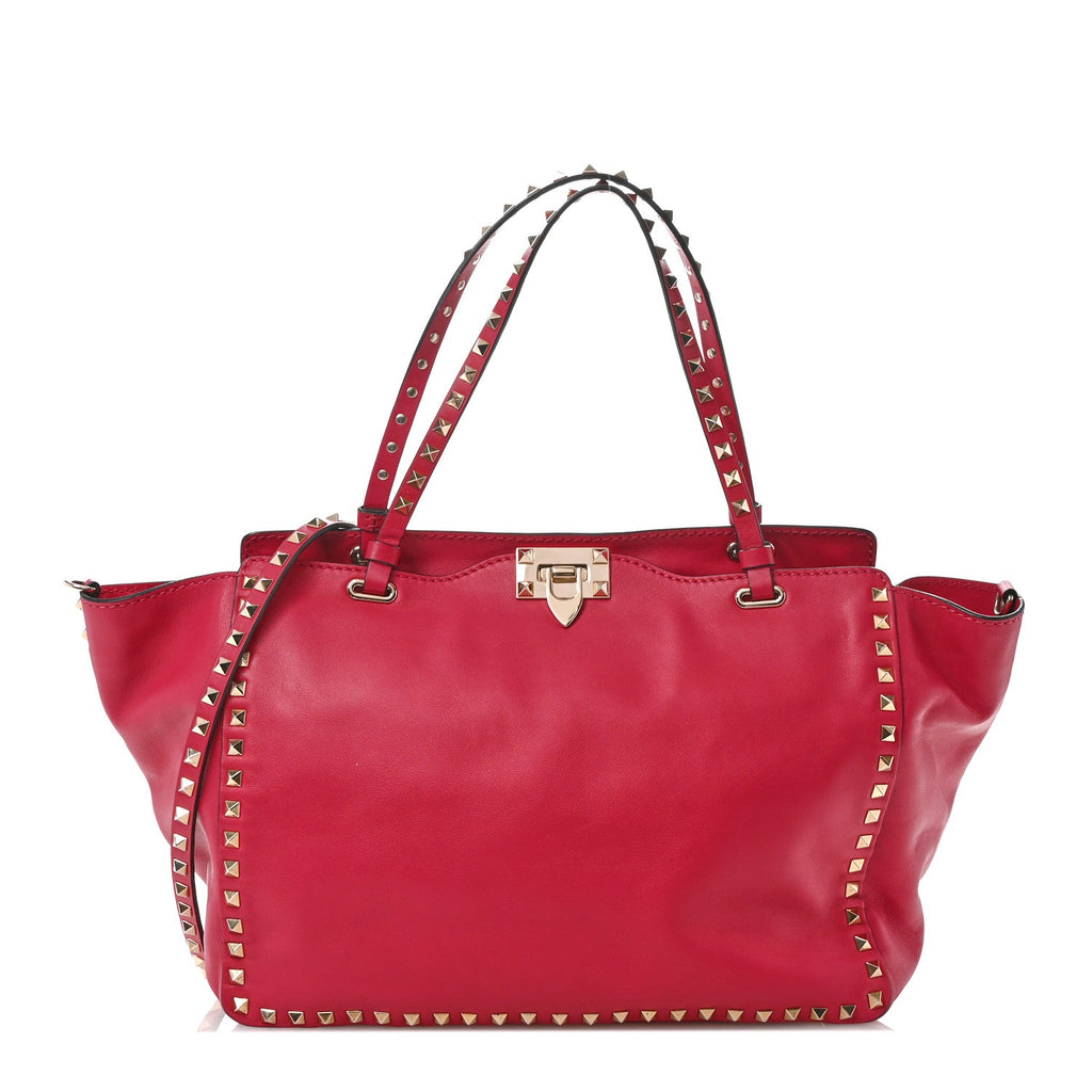 Vitello Medium Rockstud Tote Deep Rose
