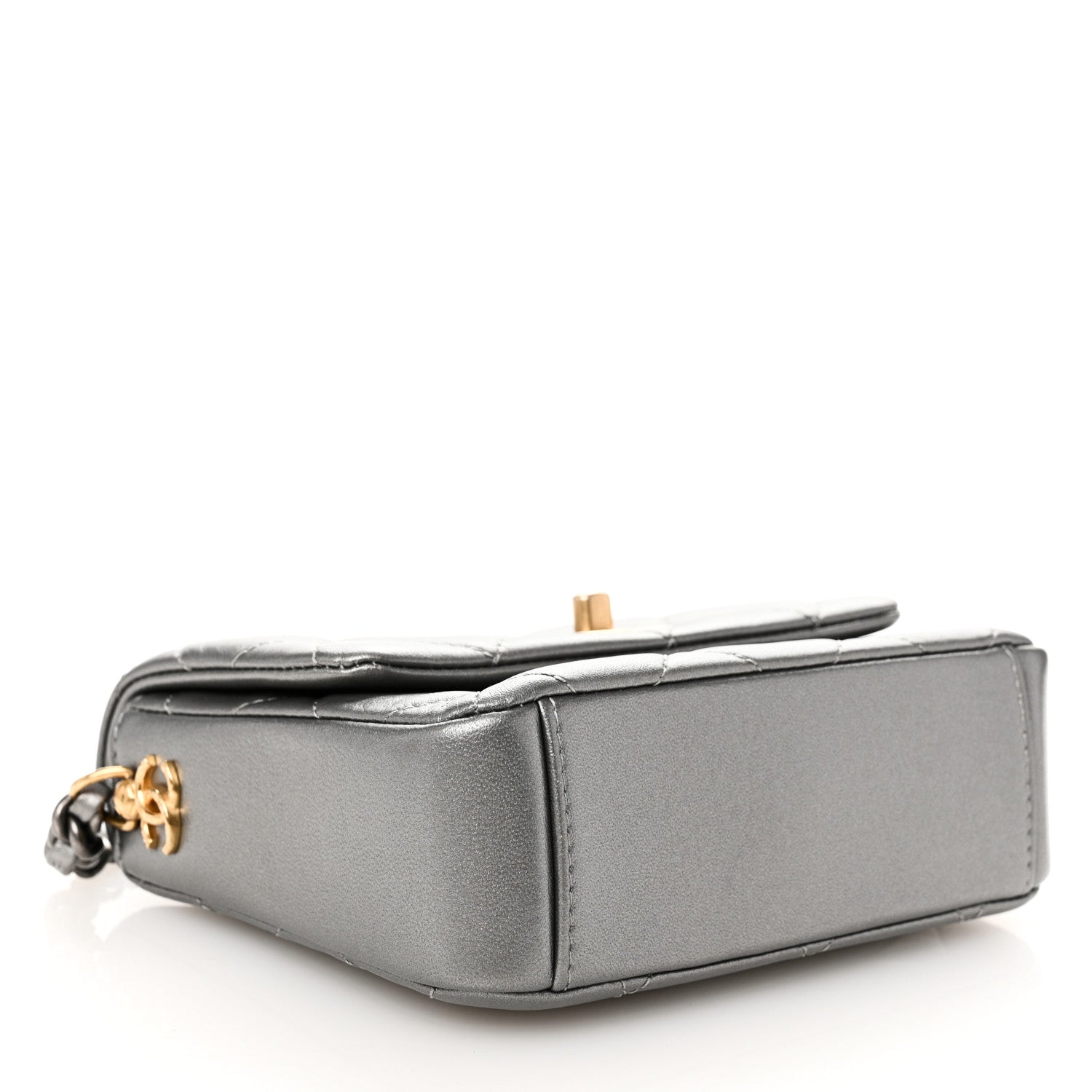 Metallic Lambskin Quilted Mini Side Note Flap Grey