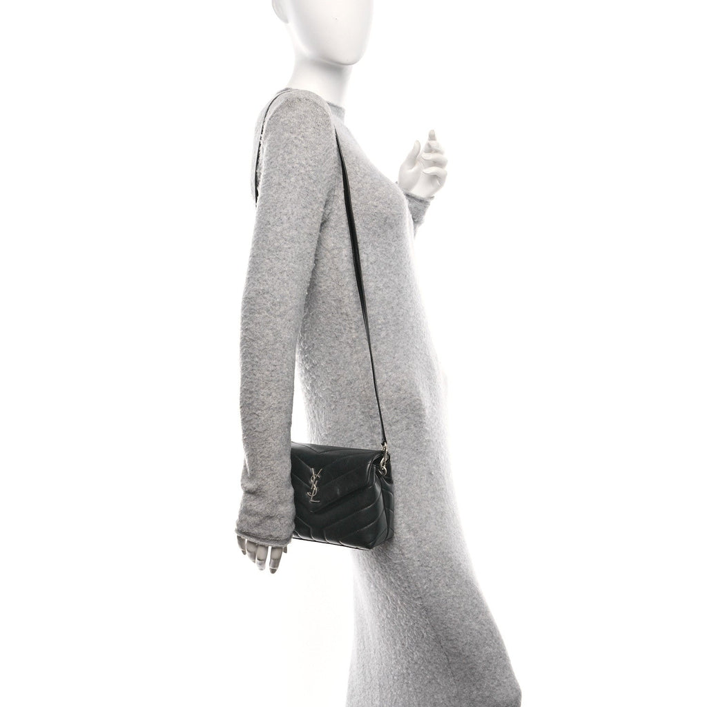 Calfskin Y Quilted Monogram Toy Loulou Crossbody Bag Black
