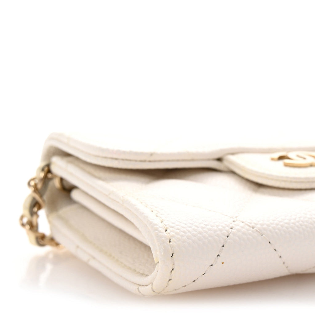 Caviar Quilted Flap  Holder On Chain White