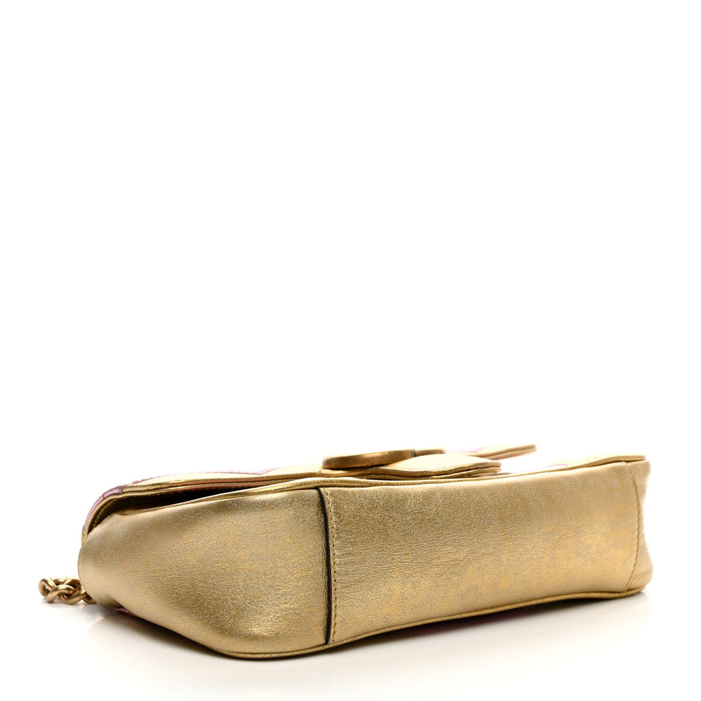 Metallic Calfskin Matelasse Mini GG Marmont Shoulder Bag Gold Pink
