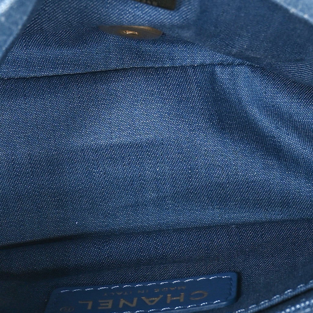 Denim Quilted Mini Pearl Crush Flap Blue