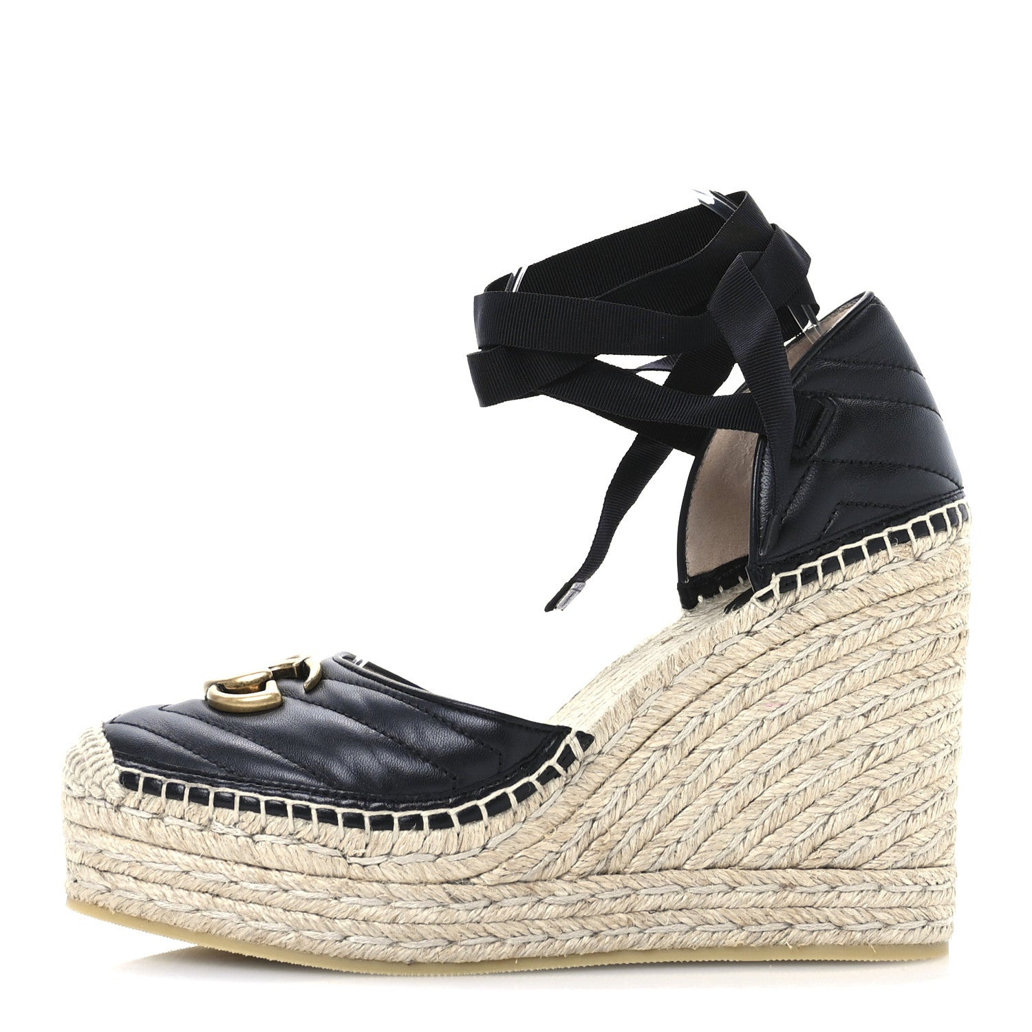Nappa Matelasse GG Marmont Ankle Wrap Platform 35/120mm Espadrille Wedges 40.5 Black