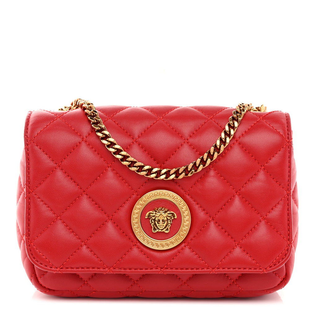 Nappa Quilted Small Medusa Chain Crossbody Red