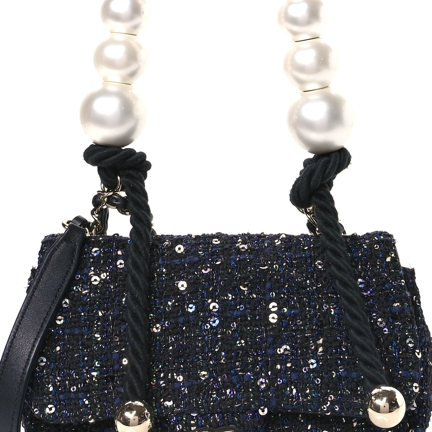Tweed Mini Pearl Handle Flap Black Ecru