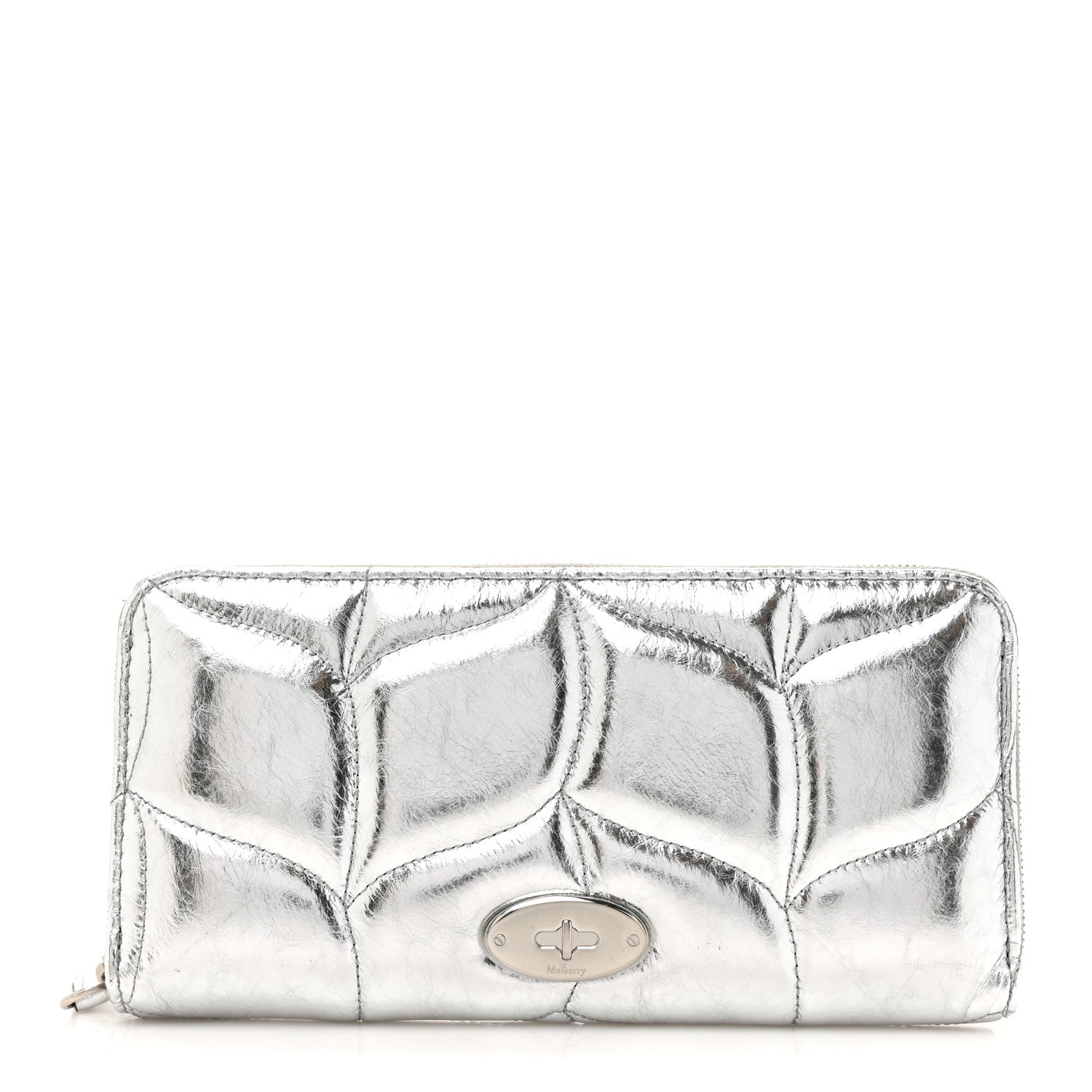 Metallic Crinkled Nappa Pillow Quilted Softie Zip Around Wallet Silver