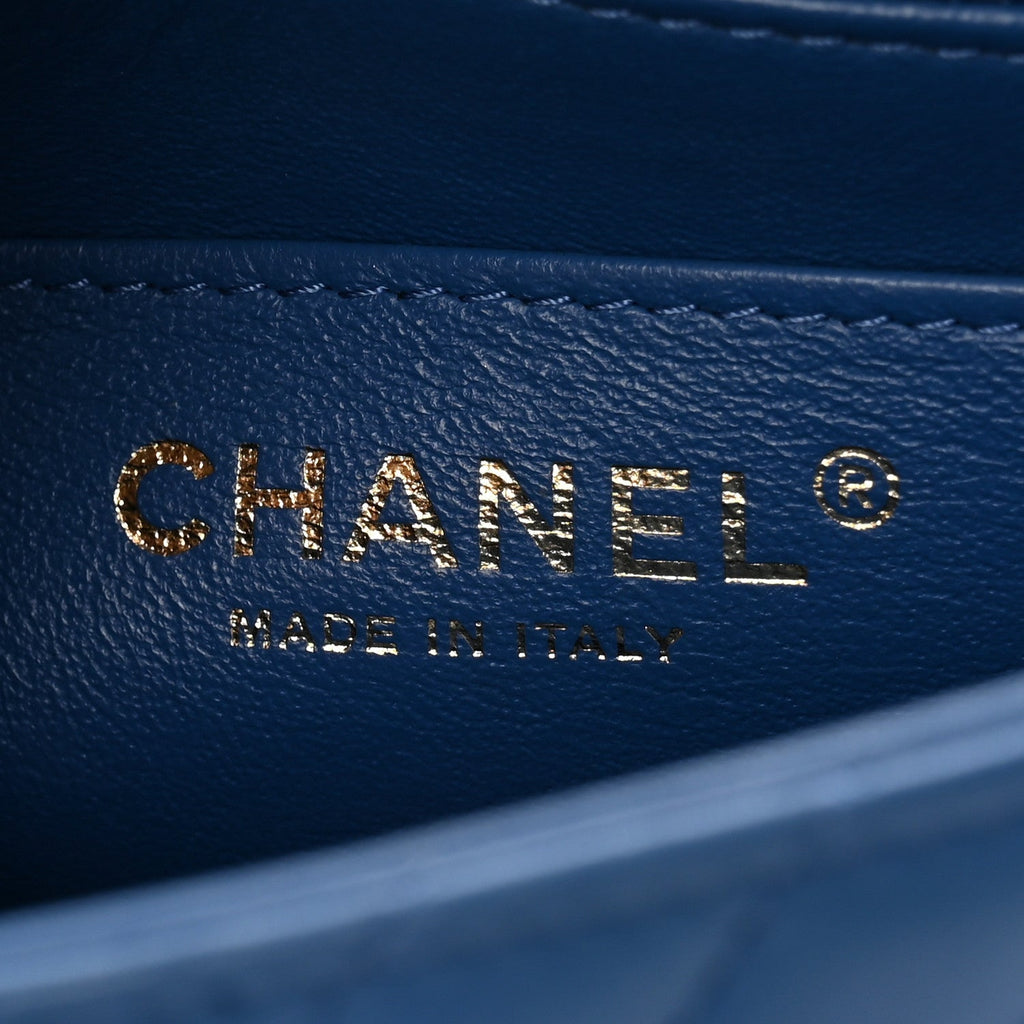 Lambskin Chevron Quilted Mini Square Flap Blue