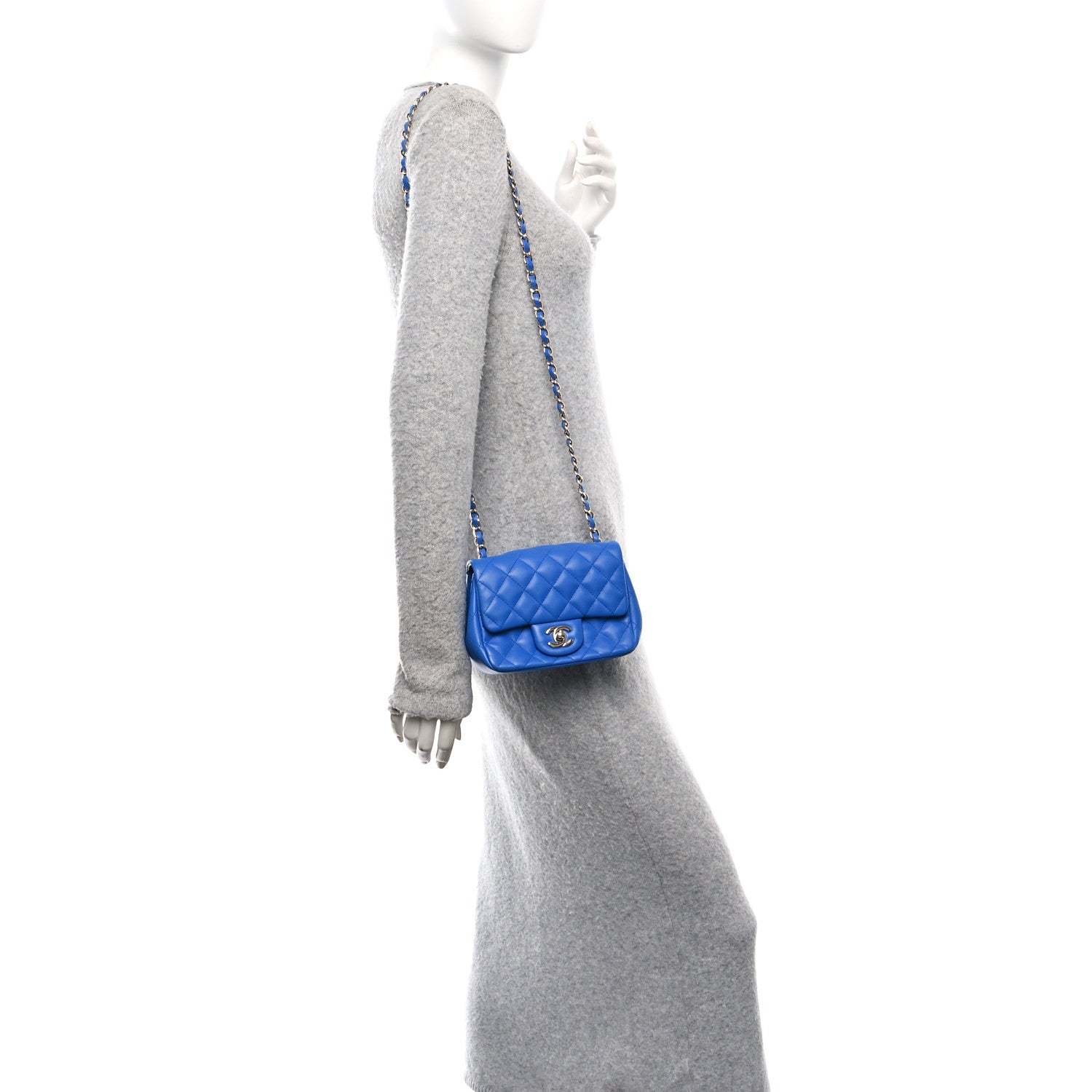 Lambskin Chevron Quilted Mini Square Flap Blue