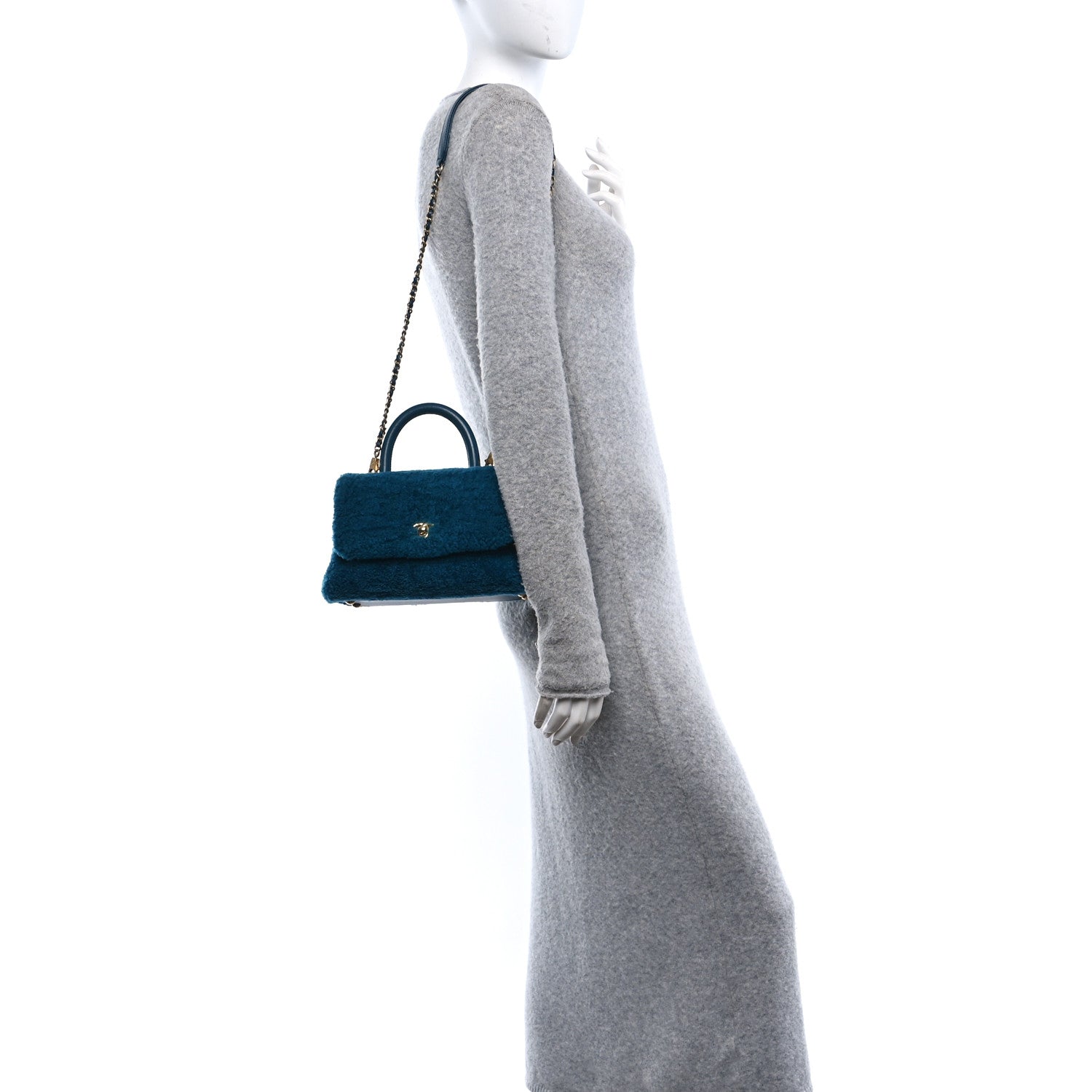 Shearling Lambskin Small Coco Handle Flap Blue