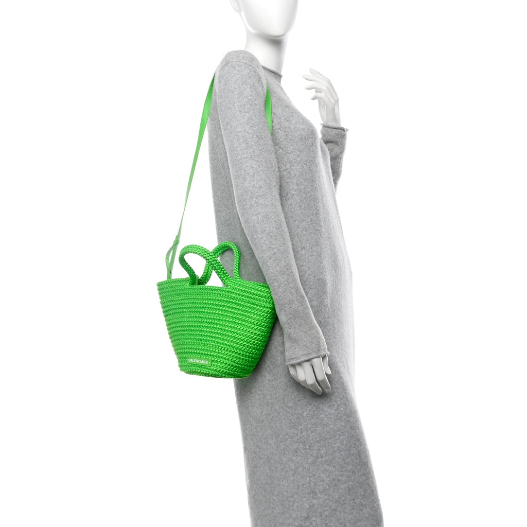 Nylon Lambskin Woven Small Ibiza Basket With Strap Green