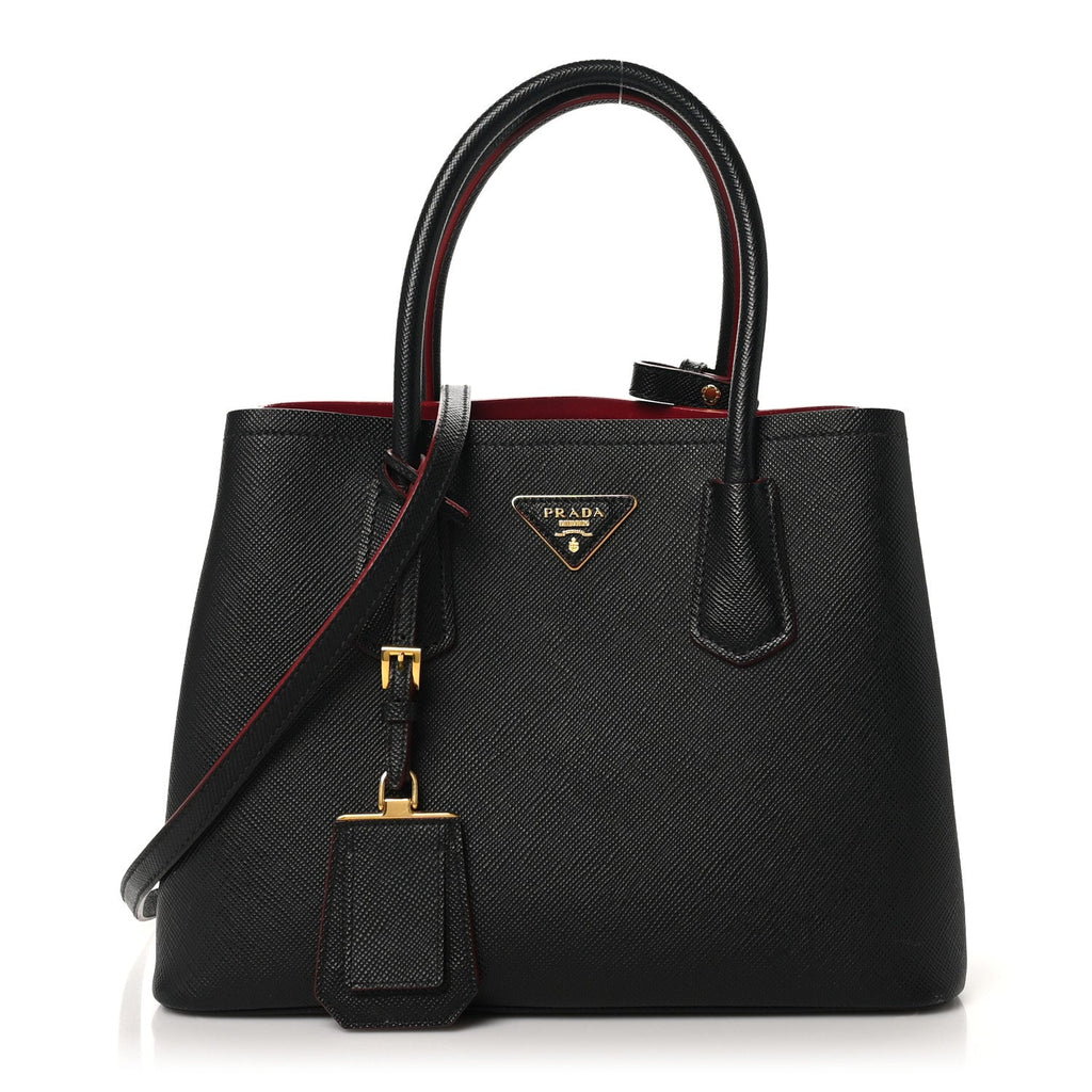 Saffiano Cuir Small Double Bag Black Ciliegia