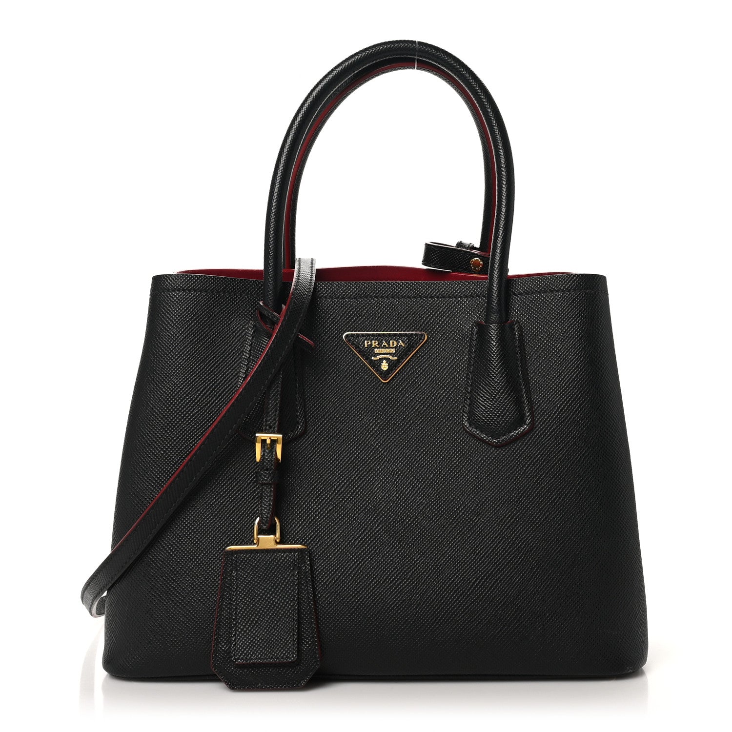 Saffiano Cuir Small Double Bag Black Ciliegia