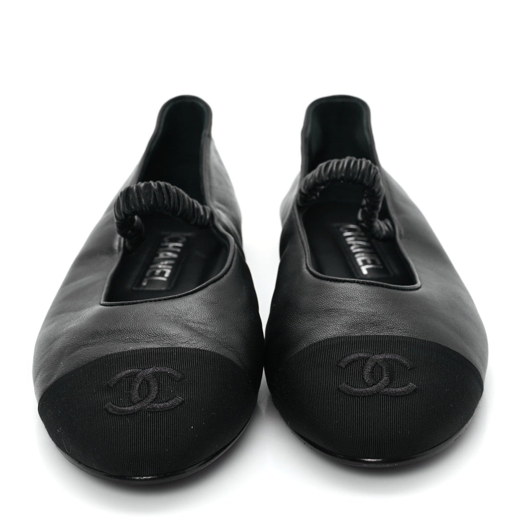 Lambskin Grosgrain Cap Toe CC Ballerina Flats With Leg Warmers 38.5 Black