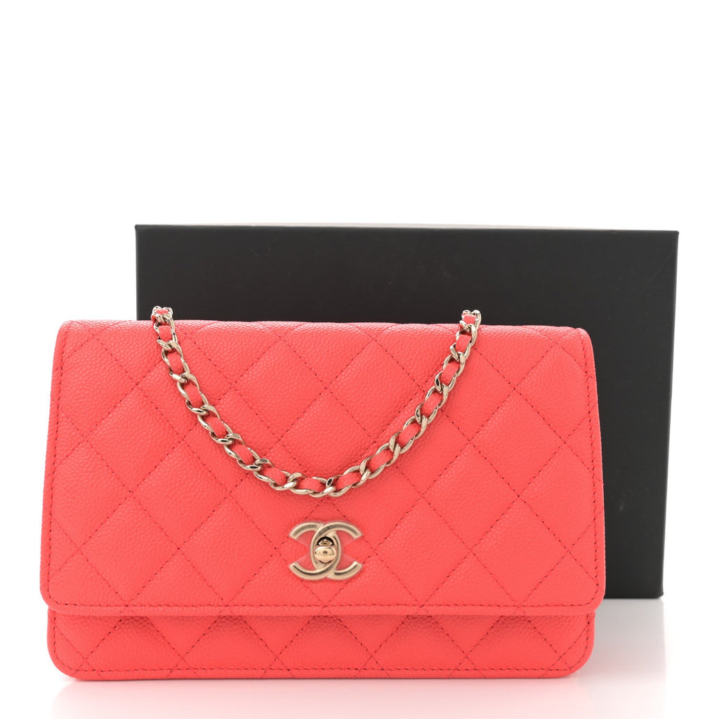 Caviar Quilted Bow Wallet On Chain WOC Orange