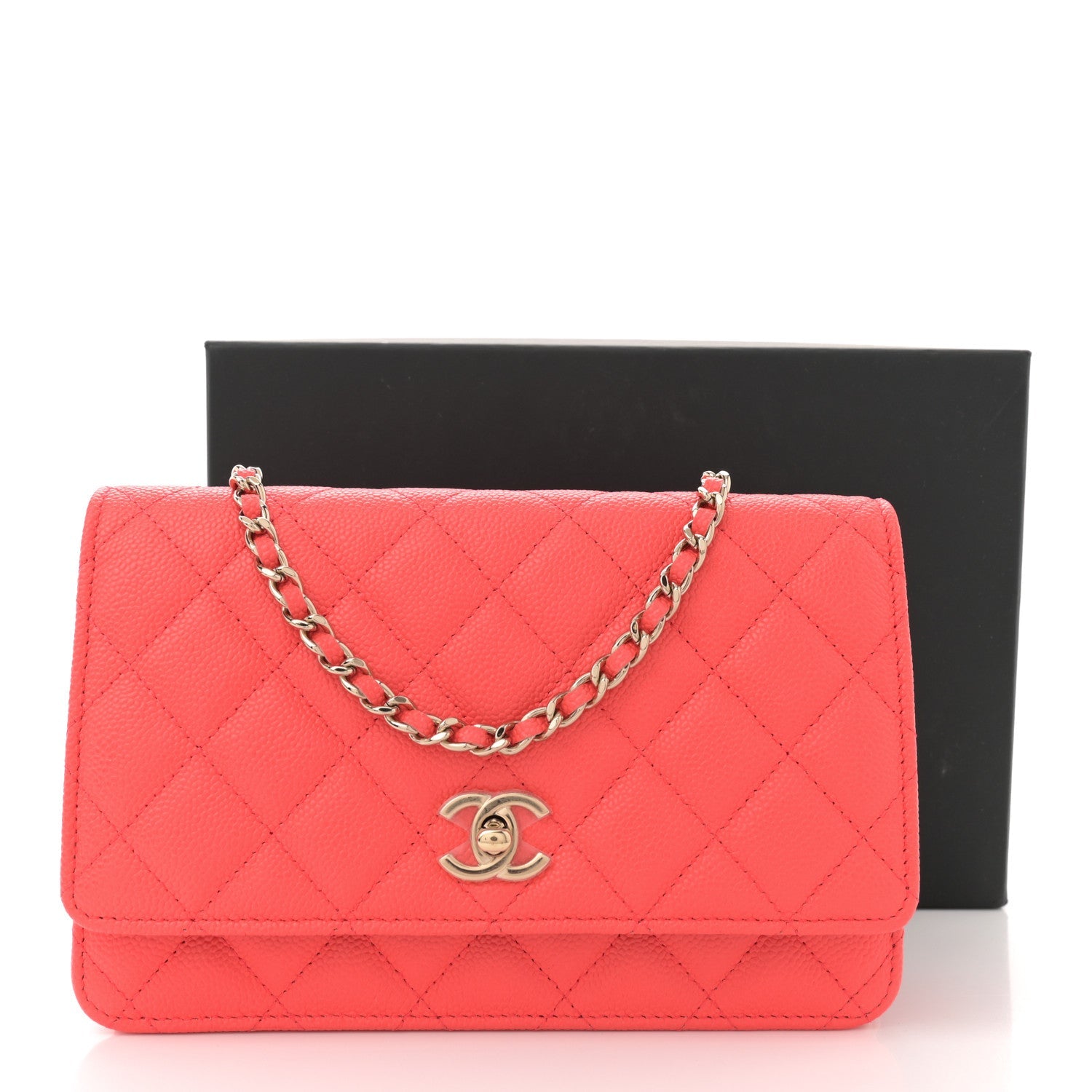 Caviar Quilted Bow Wallet On Chain WOC Orange