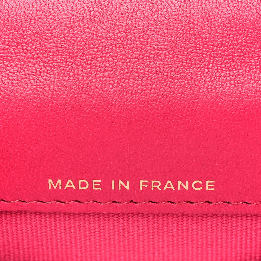 Lambskin Quilted Top Handle Flap Coin Purse With Chain Dark Pink