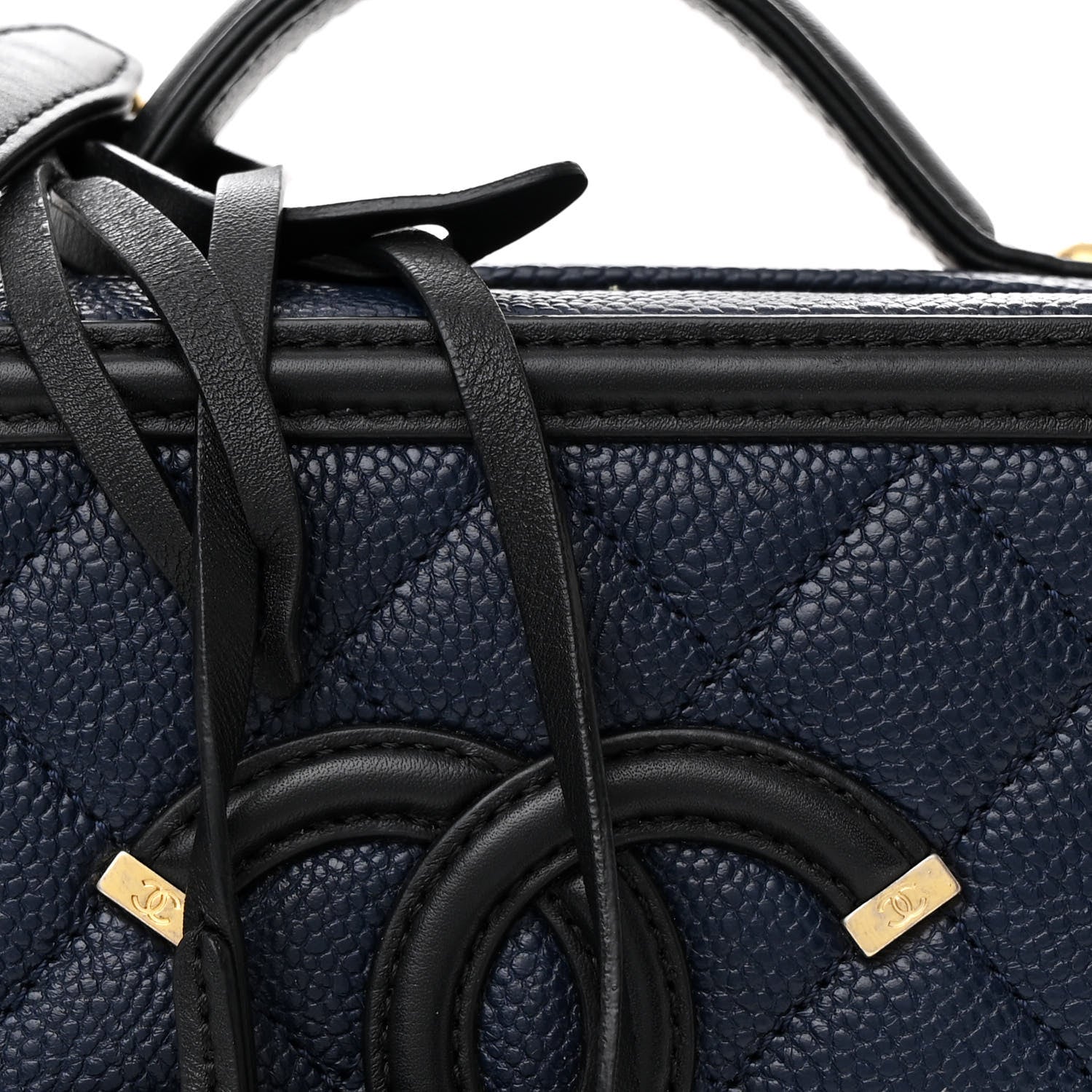 Caviar Quilted Small CC Filigree Vanity Case Navy Black