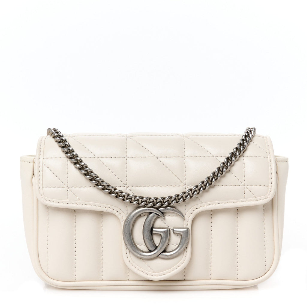 Calfskin Matelasse Aria Super Mini GG Marmont Shoulder Bag Mystic White