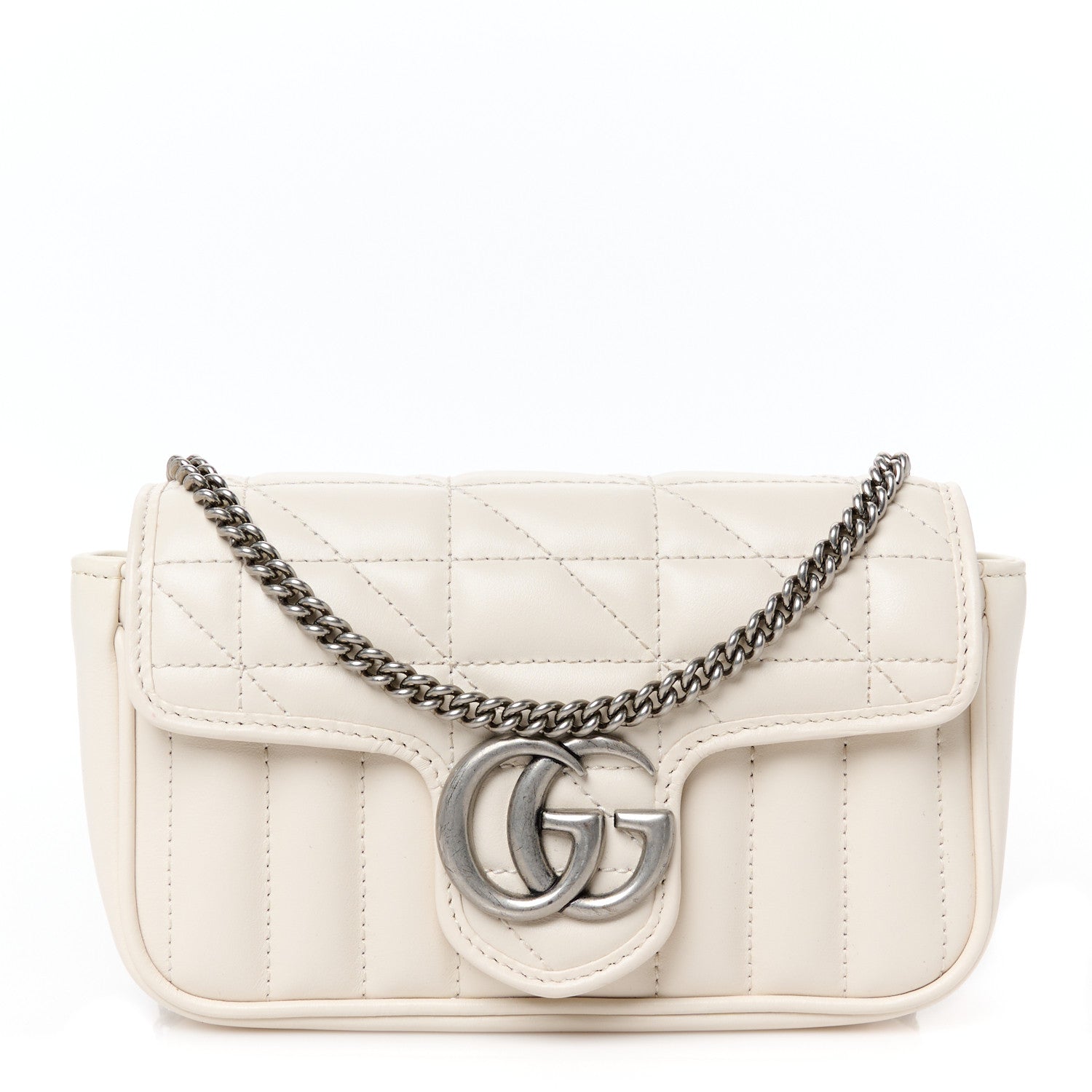 Calfskin Matelasse Aria Super Mini GG Marmont Shoulder Bag Mystic White
