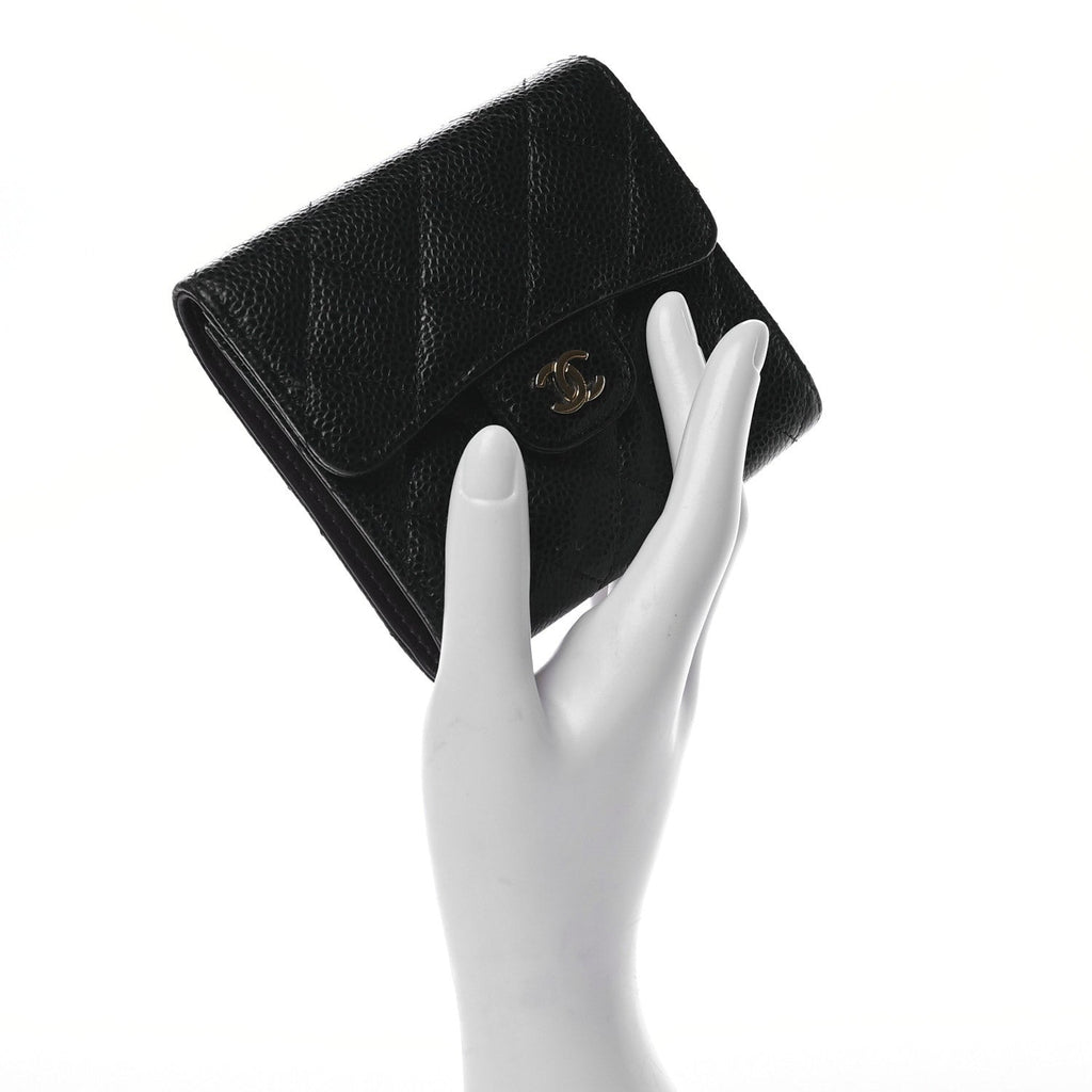 Caviar Quilted Compact Flap Wallet Black