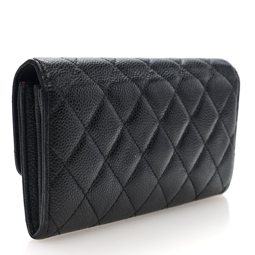 Caviar Quilted Large Gusset Flap Wallet Black