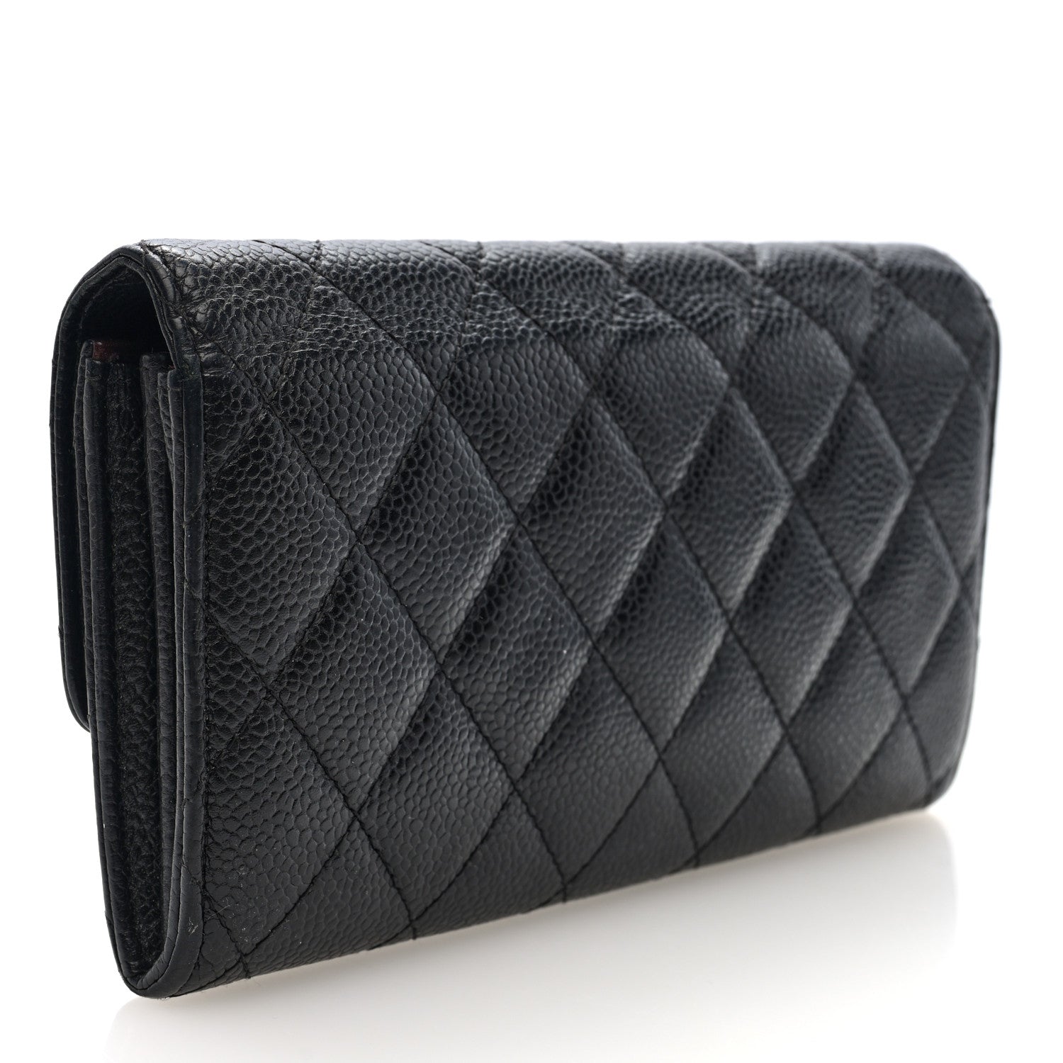 Caviar Quilted Large Gusset Flap Wallet Black