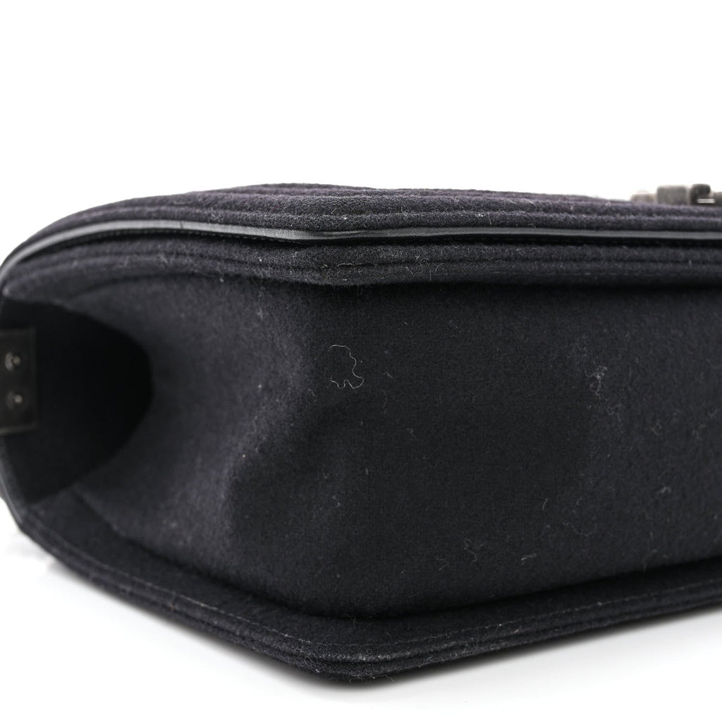 Wool Lambskin Embroidered Mosaic Medium Boy Flap Black