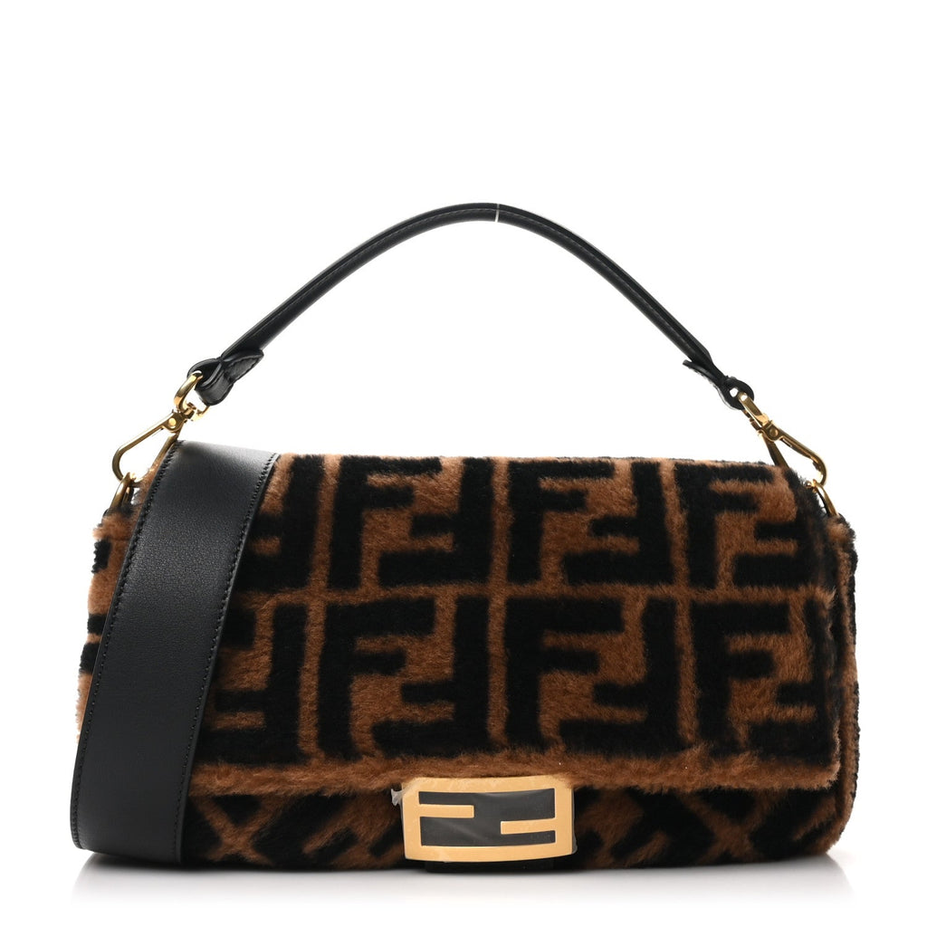 Shearling Vitello Dolce Macro FF 1974 Baguette Tobacco Black