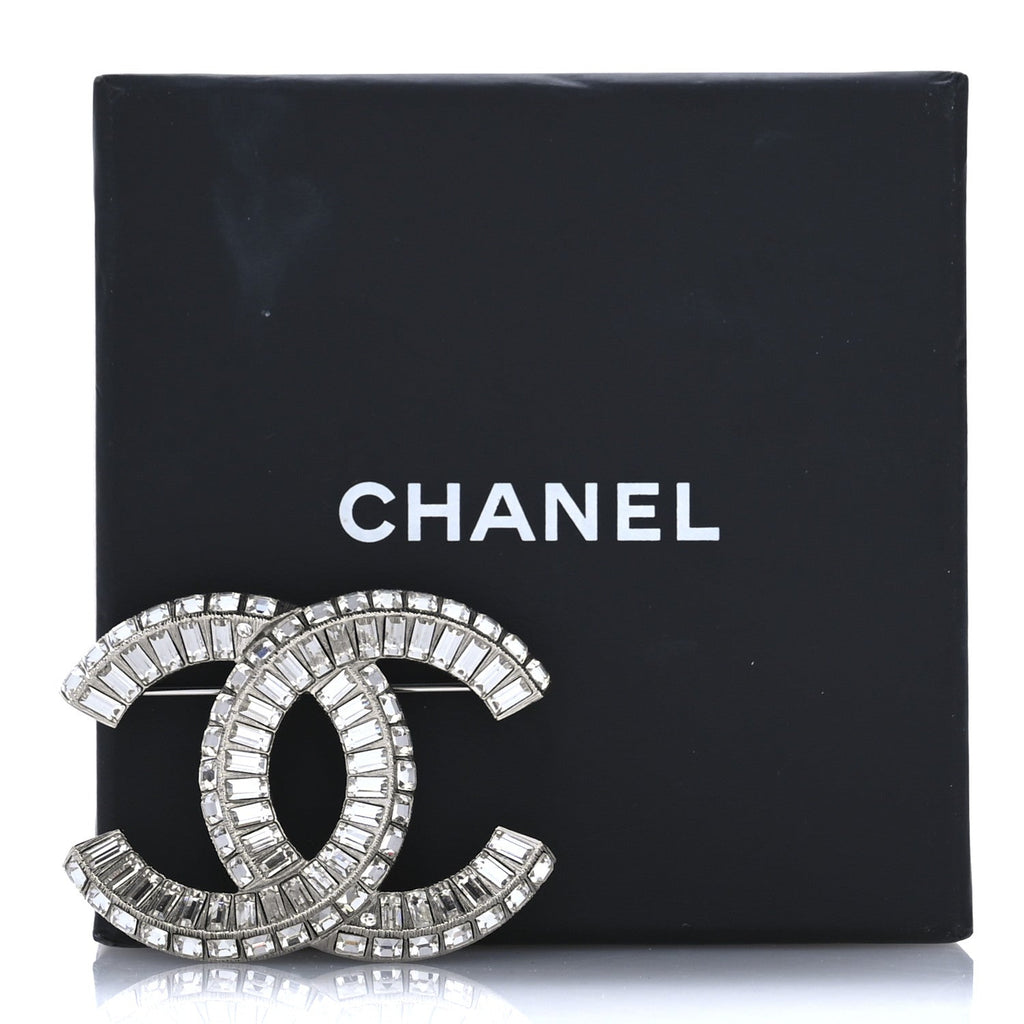 Baguette Crystal CC Brooch Silver