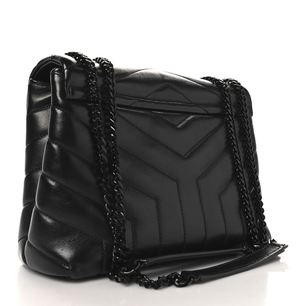 Calfskin Y Quilted Monogram Monochrome Small Loulou Chain Satchel Black