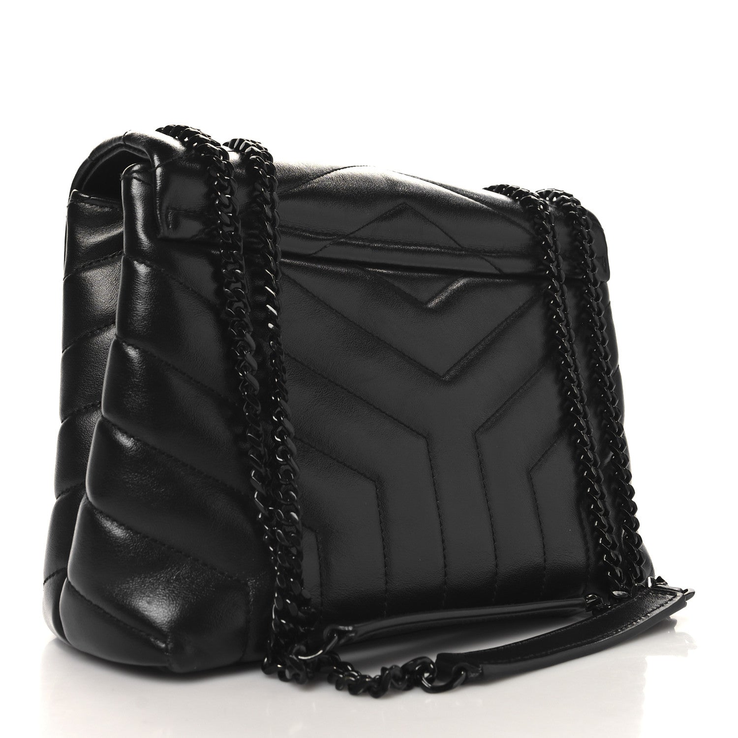 Calfskin Y Quilted Monogram Monochrome Small Loulou Chain Satchel Black