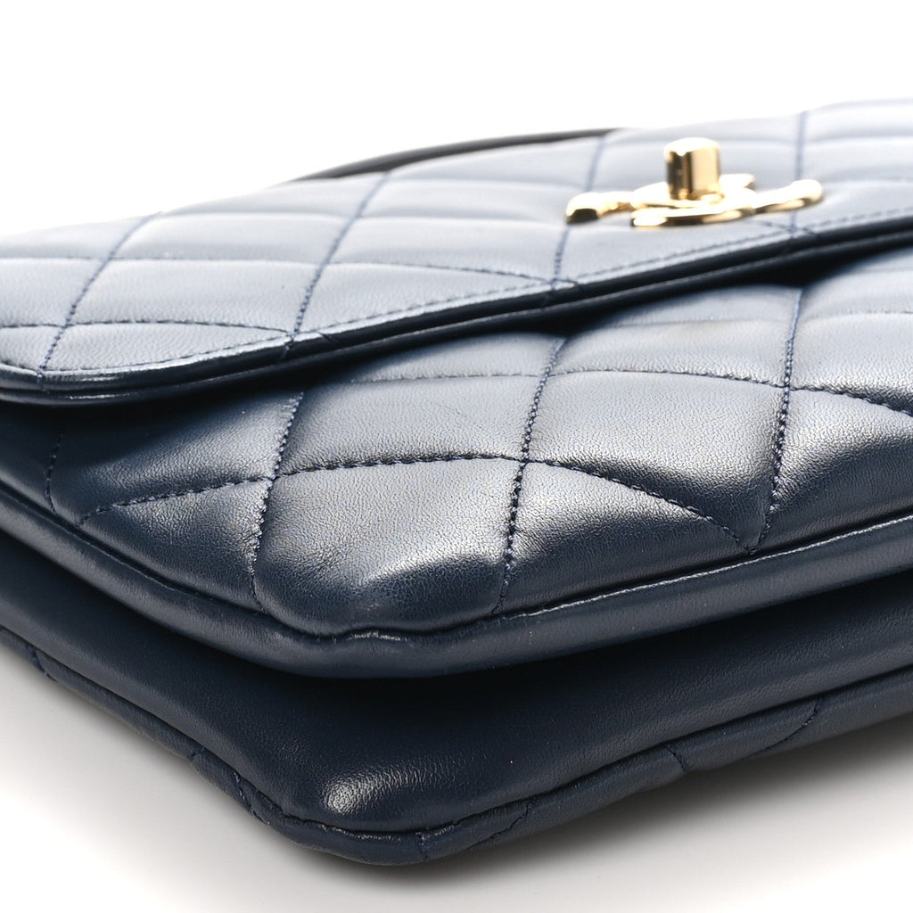 Lambskin Quilted Medium Trendy CC Flap Navy Blue