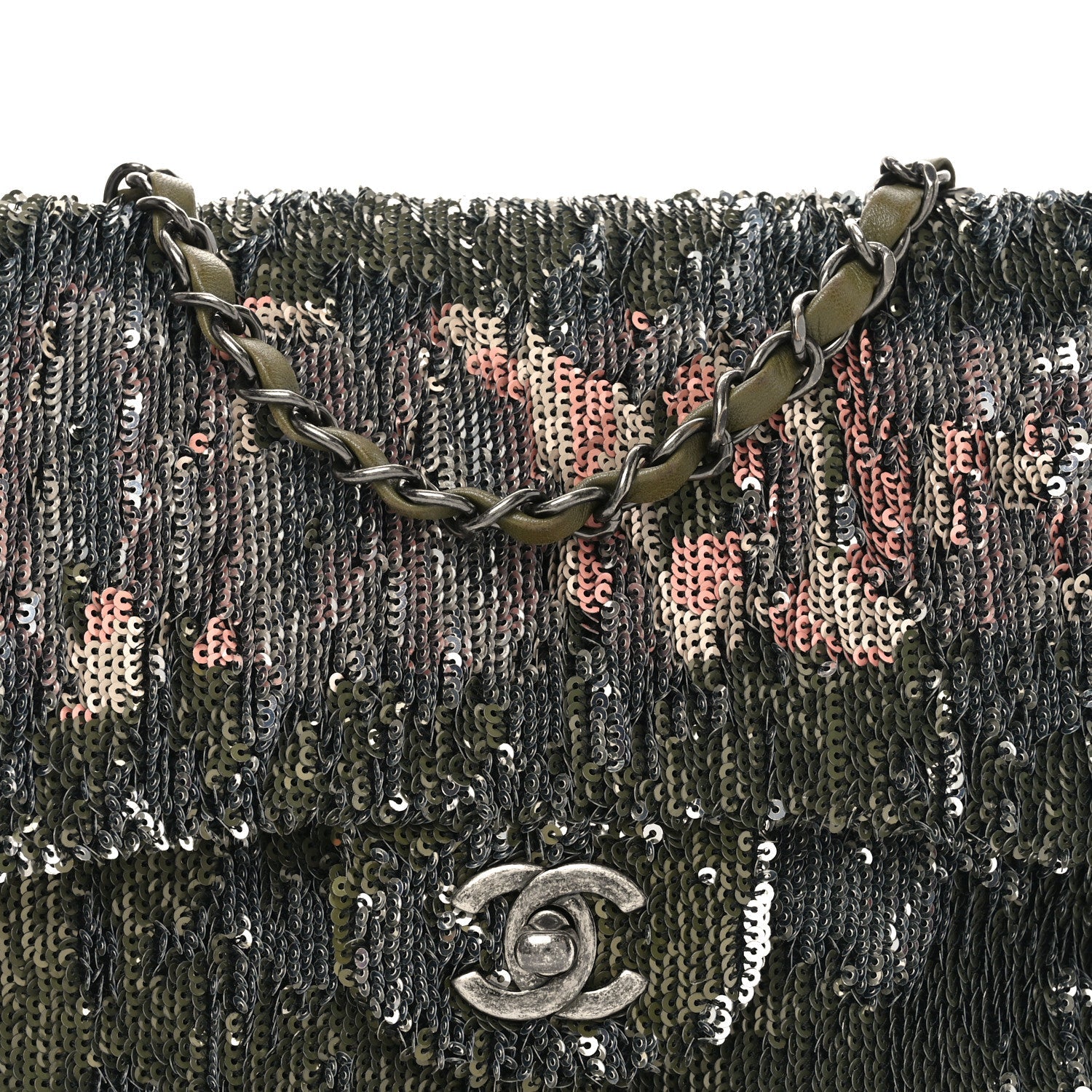 Sequin Coco Cuba Medium Single Flap Khaki