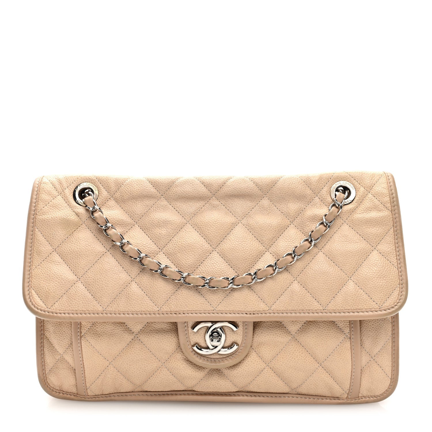 Caviar Quilted Large French Riviera Flap Beige
