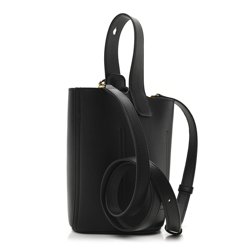 Soft Grained Calfskin Mini Pebble Bucket Bag Black